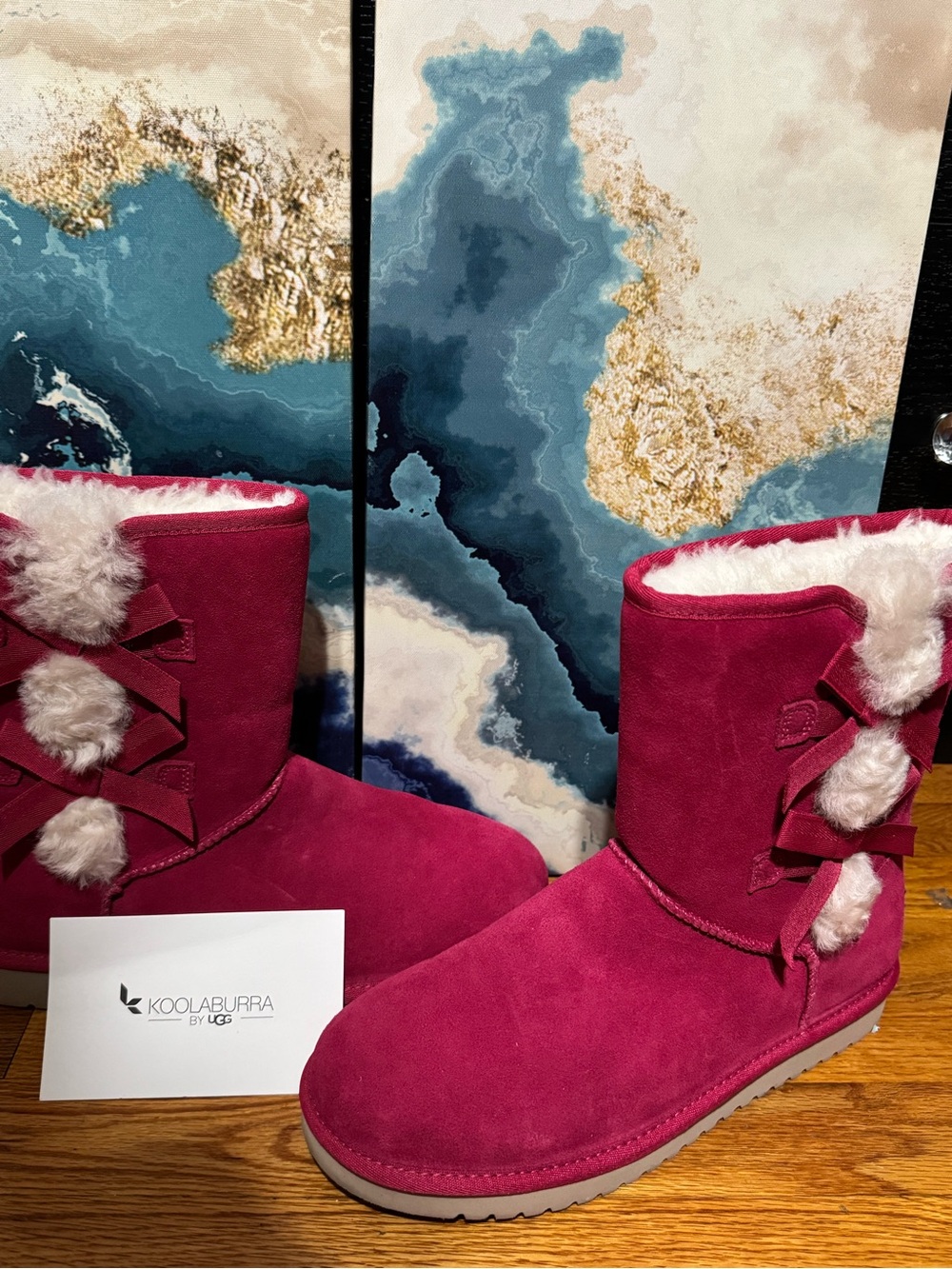 UGG Koolaburra Magenta Suede Shearling Pom Pom Boot